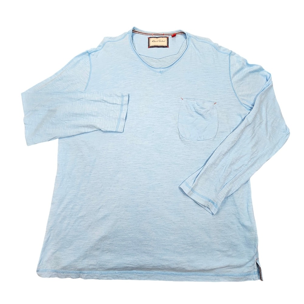 Robert Graham Shirt Mens 3XL Blue Slub Cotton Long Sleeve V-Neck Pocket Tailored